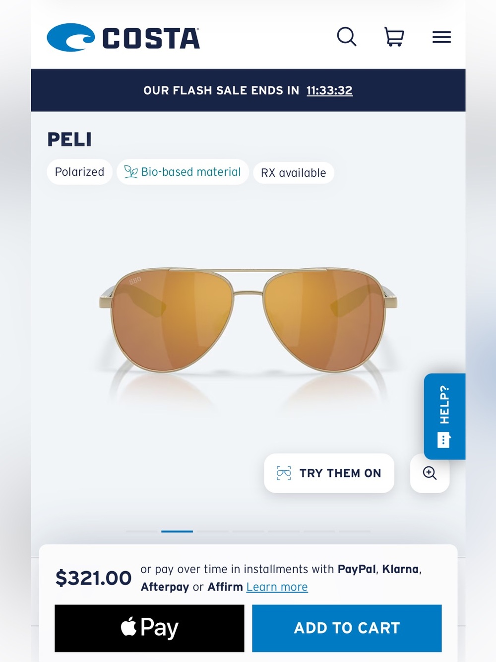 Costa Peli Sunglasses in matte Gold Frame